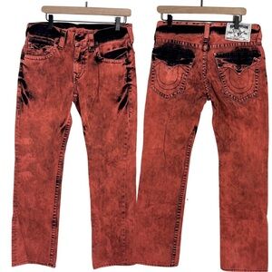 True Religion Red with Black Straight Jeans With Flap Black Pockets Mens 32 x 30